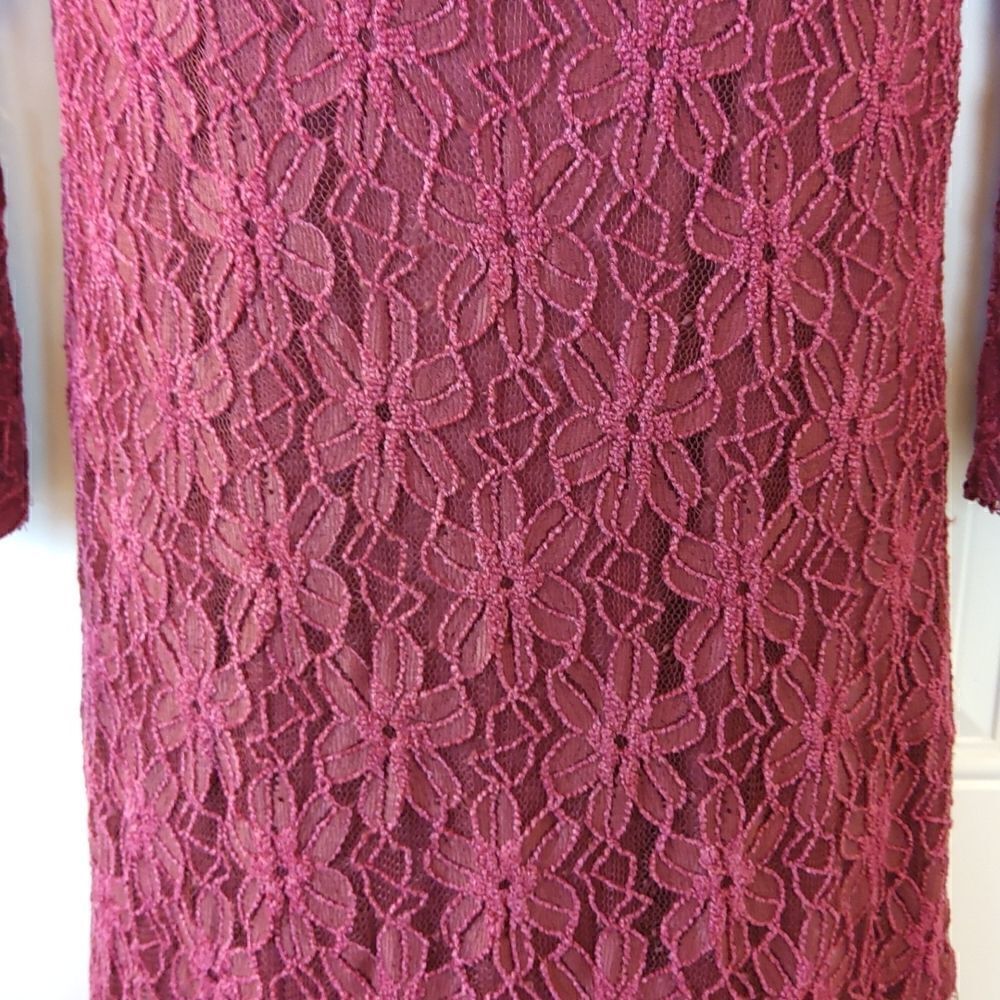 Blooming Rose maroon fully lined lace Bell sleeve dress - Picture 3 of 12